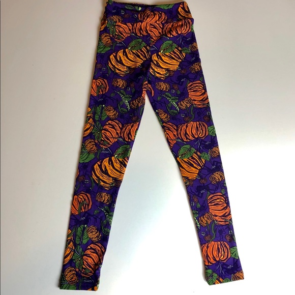 S//M Kids LuLaRoe Leggings Halloween Pumpkins Stripes Black Yellow Orange Purple